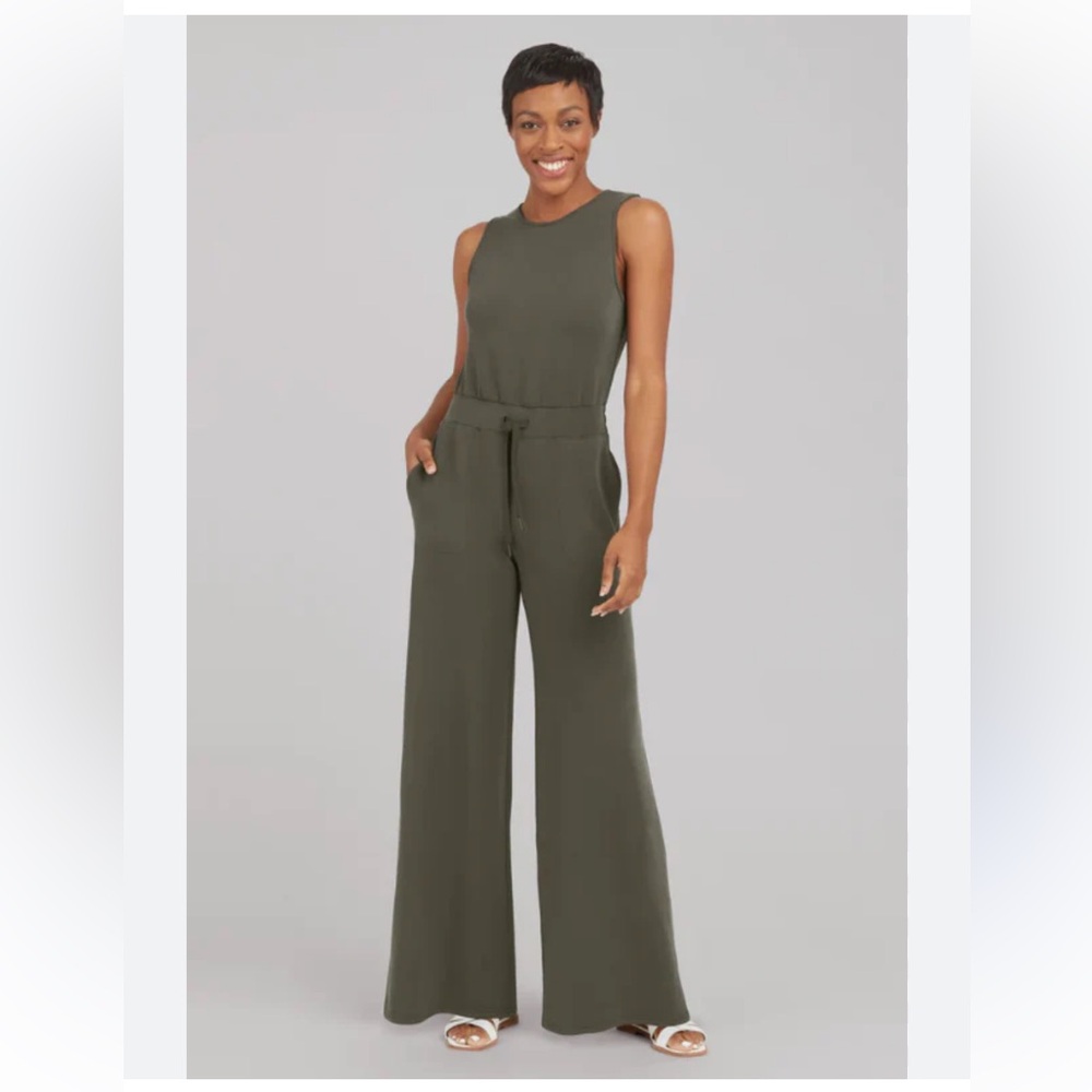 SPANX Olive Green Sleeveless Wide-Leg Jumpsuit